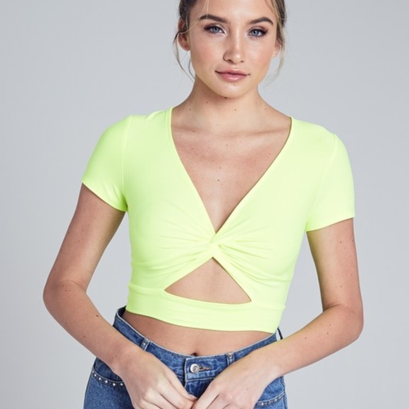 Fashion, Casual, Day to Night, Cut out, bright yellow, short sleeve, summer top - Picture 7 of 10